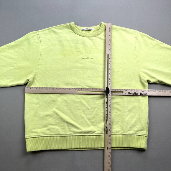Acne Studios Sweatshirt Womens XXS Fluo Green Neon Yellow Stamp Logo Relaxed Fit - Picture 9 of 12